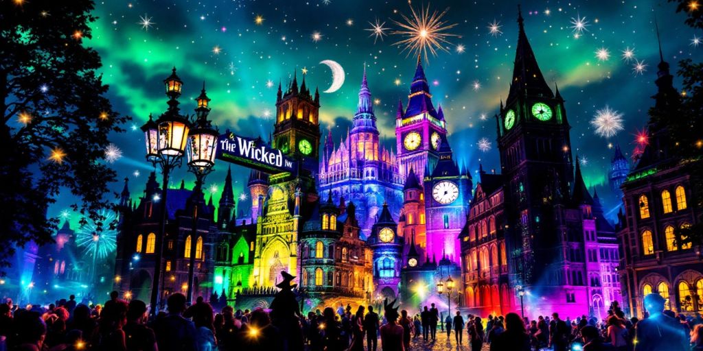 Stylized image of London's night sky during the premiere.