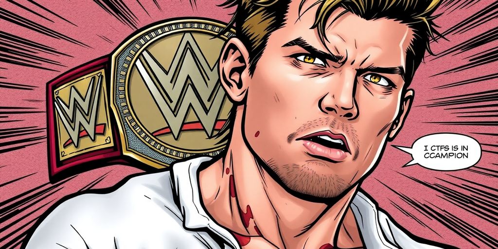 Cody Rhodes injured in comic book style illustration.