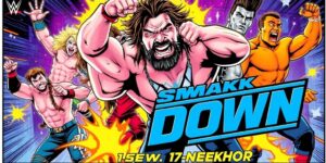 Comic book style wrestling action with dynamic wrestlers.