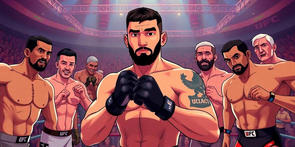 Khabib Nurmagomedov in animated UFC confrontation scene.