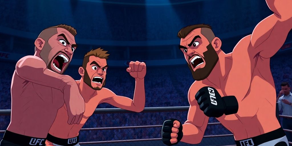 Animated UFC fighters in action during a thrilling match.