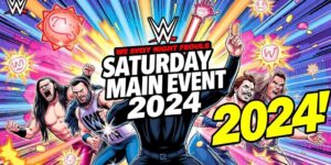 Comic book style wrestlers in action for WWE event.