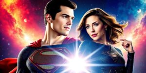 David Corenswet and Rachel Brosnahan as Superman characters.