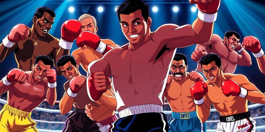 Animated image of legendary boxers in action.