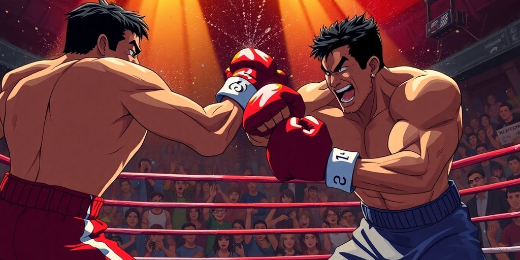 Animated bare-knuckle boxing fighters in an intense match.