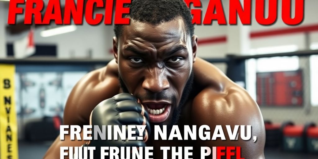 Francis Ngannou training in an MMA gym with intensity.