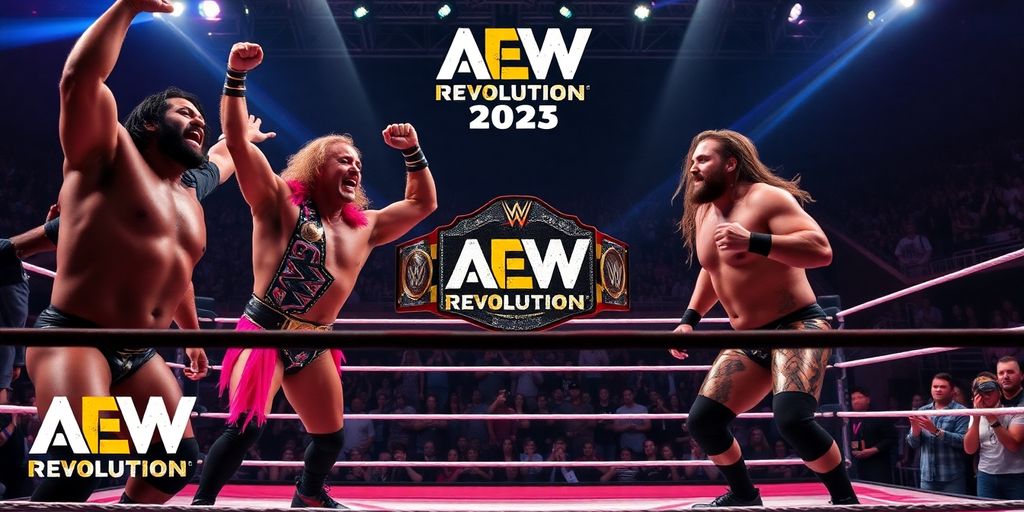 Wrestlers in action during AEW Revolution 2025 event.